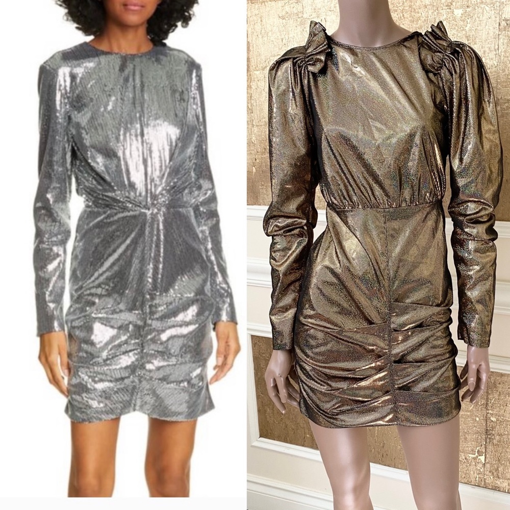 NEW MSGM Abito metallic gold ruched mini dress S